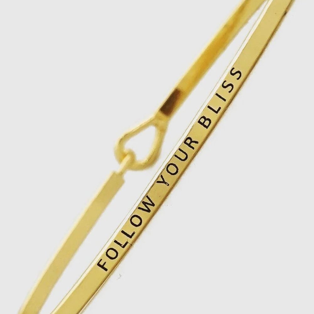 Message Bracelet Thin Hook Bangle FOLLOW YOUR BLISS Inspirational GOLD